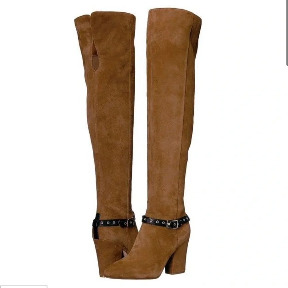 NINE WEST Sandro Thigh High Over the Knee Leather Suede Boots Block Heel 7.5